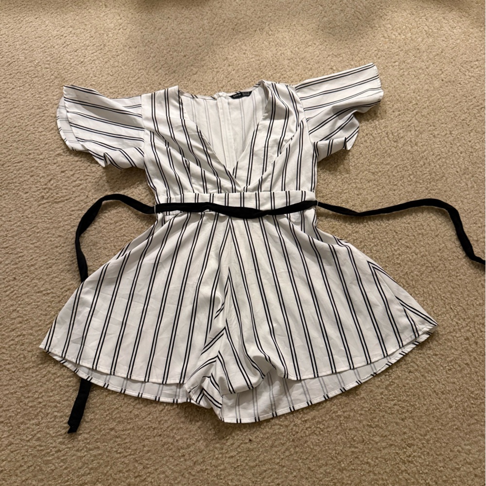 Striped Romper with Belt